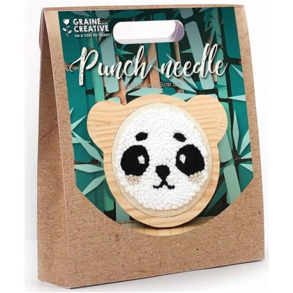 Kit créatif - Punch needle - Panda - 15cm diamètre - Accessoires inclus - Graine créative
