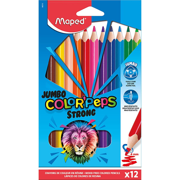 photo-12 crayons de couleur - Large - Coloriage - Très résistants - Maped - Color'Peps Strong
