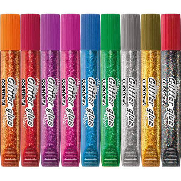 Colles à paillettes - Tubes de colles pailletées brillant - 9 couleurs - Maped Color'Peps