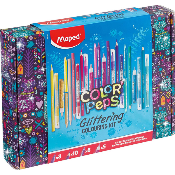 Coffret - Crayons et feutres de coloriage à paillettes - 31 pièces - Maped Color'Peps