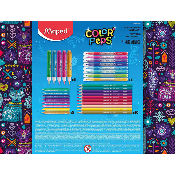 Coffret - Crayons et feutres de coloriage à paillettes - 31 pièces - Maped Color'Peps