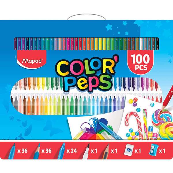 photo-Coffret de crayons et feutres de coloriage - 100 pièces - Maped - Color'Peps
