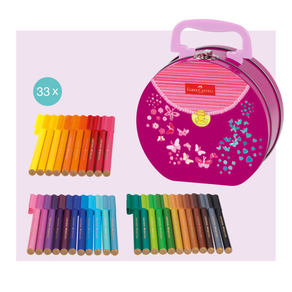 33 feutres de coloriage - Boîte métal en forme de sac à main - Faber-Castell - Connector