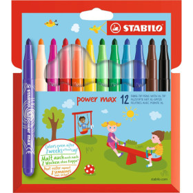 photo-Feutres de coloriage - 12 couleurs - Stabilo - Power Max - Pointe extra large