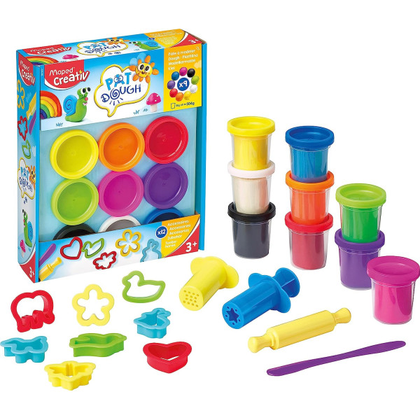 Pâte à modeler - Coffret de 9 pots + 12 accessoires - Enfant - Maped Creativ
