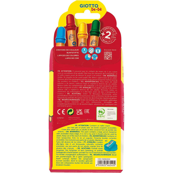 Crayons de couleur - Etui de 6 couleurs - Pointe maxi - Taille-crayon - GIOTTO
