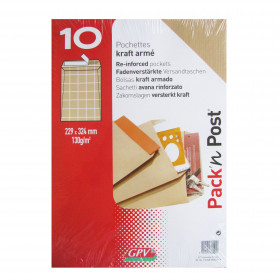 10 Pochettes - Papier Kraft Armé - 229X324 Mm - 130G - Gpv pas cher