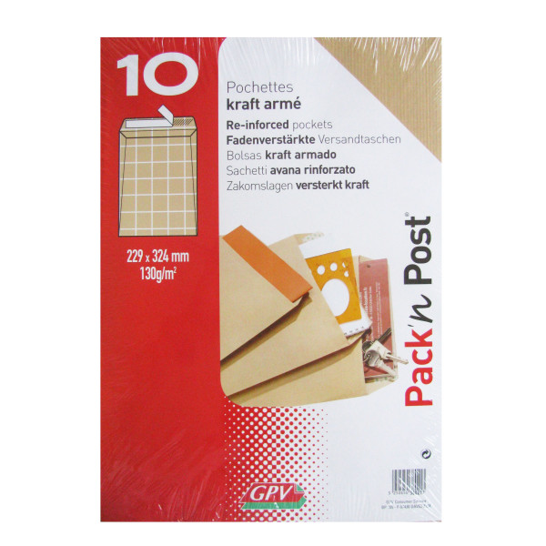 10 Pochettes - Papier Kraft Armé - 229X324 Mm - 130G - Gpv pas cher