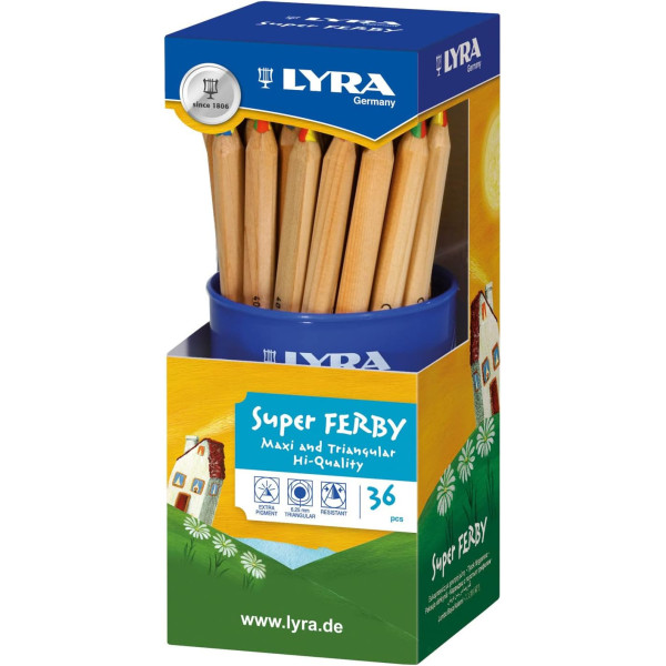 Crayons de couleur - Enfant - Coloriage - 36 couleurs - Mine 4 couleurs - Lyra - Super Ferby