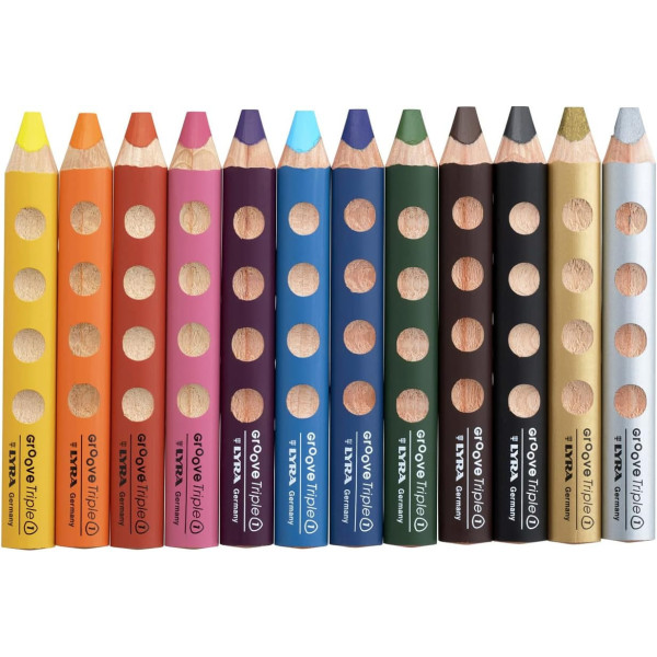 Crayons de couleur - Enfant - Extra large - 12 couleurs - 3 en 1 - Lyra - Groove Triple