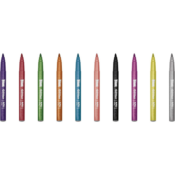 Feutres de coloriage - Avec des paillettes - 10 couleurs - Pointe ronde - Apli Kids