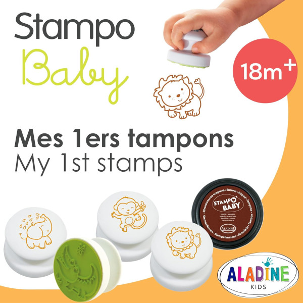 Tampons encreur - Pour enfant - Animaux savane - Encre lavable - Dès 2 ans - Aladine