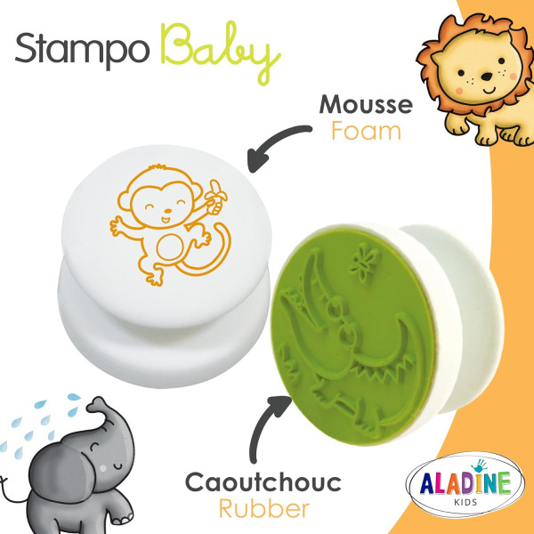 Tampons encreur - Pour enfant - Animaux savane - Encre lavable - Dès 2 ans - Aladine