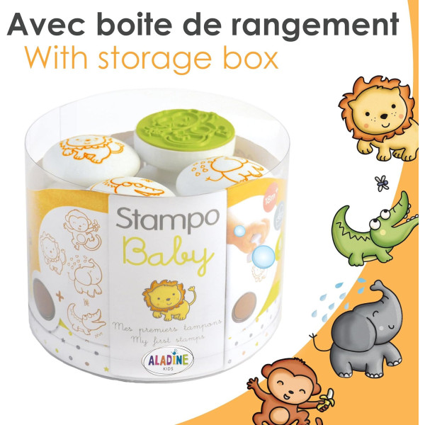 Tampons encreur - Pour enfant - Animaux savane - Encre lavable - Dès 2 ans - Aladine