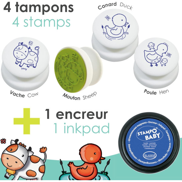 Tampons encreur - Pour enfant - Animaux de la ferme - Encre lavable - Dès 2 ans - Aladine