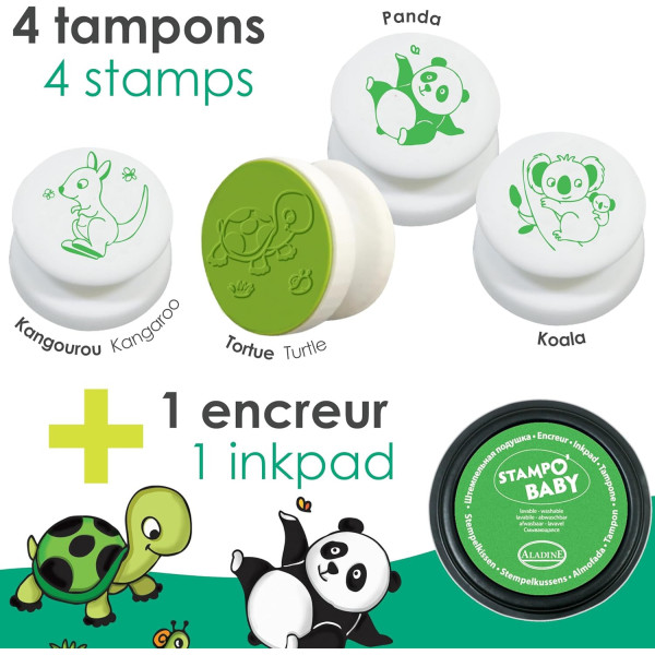 Tampons encreur - Pour enfant - Animaux mignons - Encre lavable - Dès 2 ans - Aladine