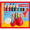 15 crayons de couleur - STABILO Woody 3 en 1 - Taille-crayon + pot de rangement