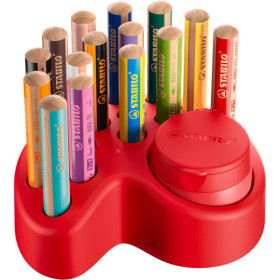 15 crayons de couleur - STABILO Woody 3 en 1 - Taille-crayon + pot de rangement