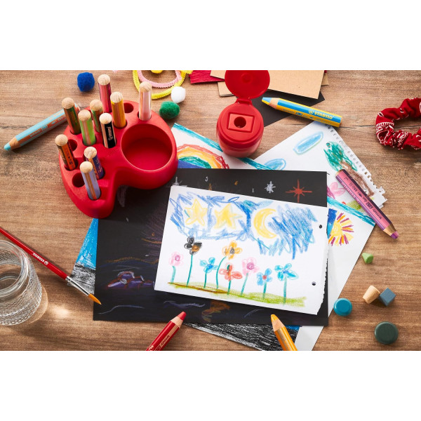15 crayons de couleur - STABILO Woody 3 en 1 - Taille-crayon + pot de rangement