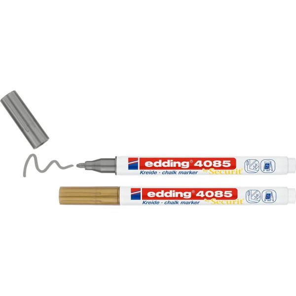 Marqueurs craie - Or et argent - Pointe ronde - 1 à 2 mm - Ardoise, tableau et vitre - Edding - Lot de 2