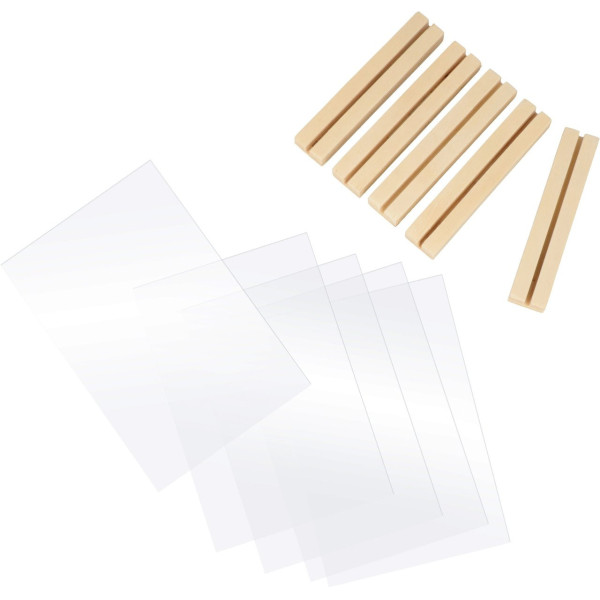 Marque-place - Déco de table - Plexiglas - Transparent - 10x15cm - Socle bois - 5 pièces