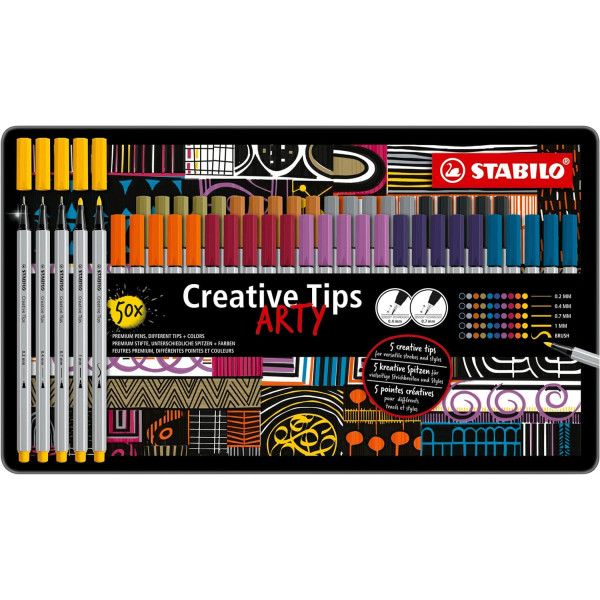 photo - 50 feutres à dessin - Calligraphie - 10 teintes - Assortiment mines - STABILO Creative Tips