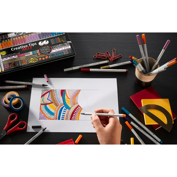 50 feutres à dessin - Calligraphie - 10 teintes - Assortiment mines - STABILO Creative Tips