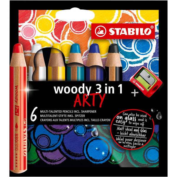 photo - Crayons de couleur - STABILO Woody 3 en 1 - Arty - 6 couleurs + 1 taille-crayon