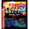 photo - Crayons de couleur - STABILO Woody 3 en 1 - Arty - 6 couleurs + 1 taille-crayon