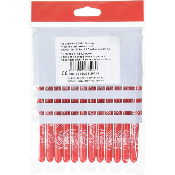 Feutres de coloriage - STABILO power max - Rouge - Pointe large - 12 feutres