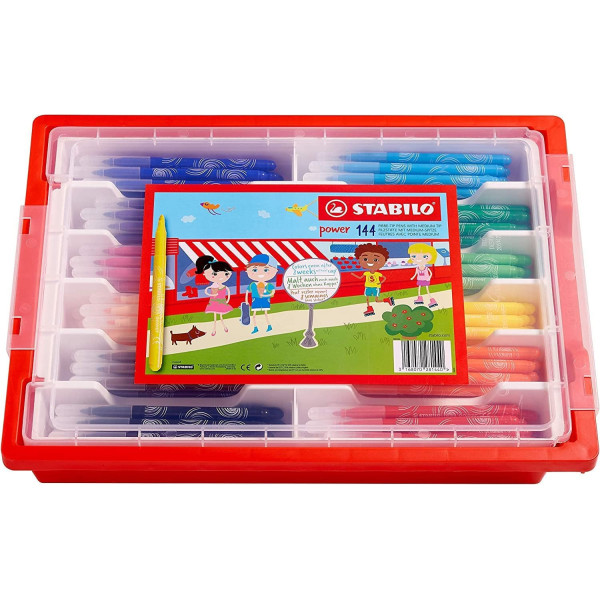 photo - Feutres de coloriage - STABILO power - Pointe large - 12 couleurs - Schoolpack - 144 feutres