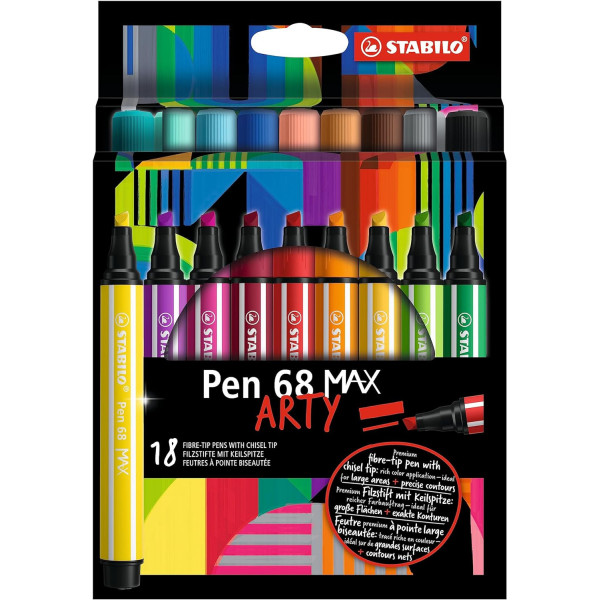 photo - Feutres dessin - STABILO Pen 68 Max - Pointe large - Arty - 18 couleurs