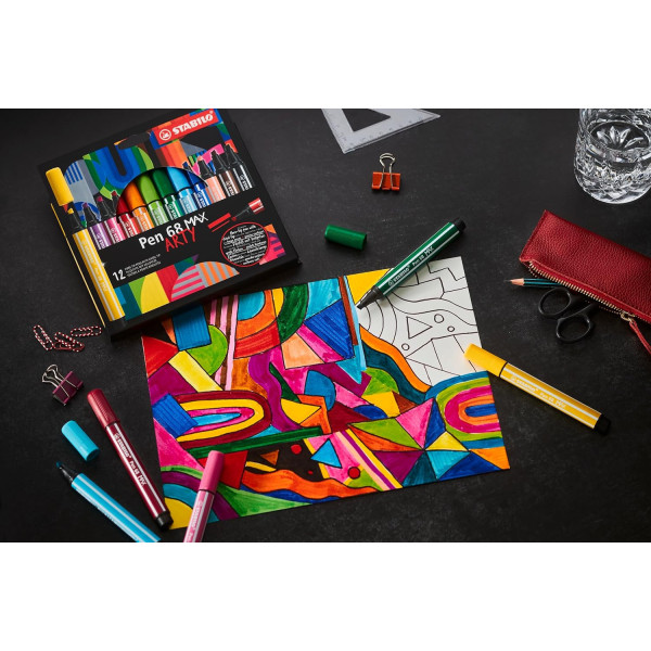 Feutres dessin - STABILO Pen 68 Max - Pointe large - Arty - 18 couleurs