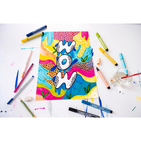 Feutres dessin - STABILO Pen 68 Max - Pointe large - Arty - 20 couleurs - Boite métal
