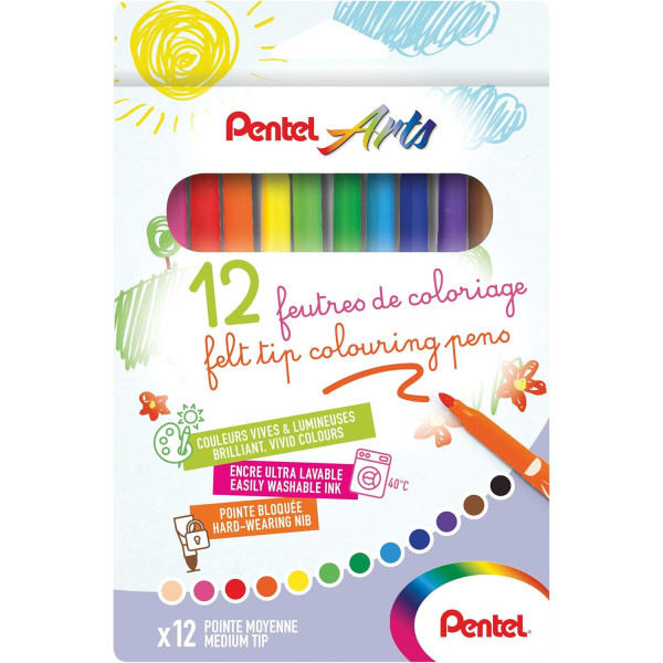 photo-12 feutres de coloriage - Pour enfant - Pointe moyenne - Lavable - Pentel Arts