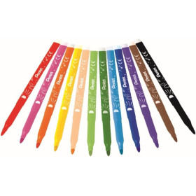 12 feutres de coloriage - Pour enfant - Pointe moyenne - Lavable - Pentel Arts