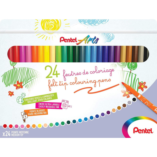 photo-24 feutres de coloriage - Pour enfant - Pointe moyenne - Lavable - Pentel Arts