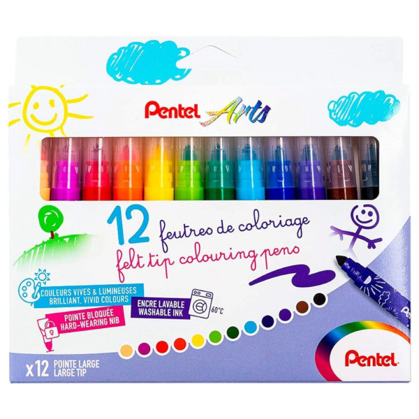 photo-12 feutres de coloriage - Pour enfant - Pointe large - Lavable - Pentel Arts