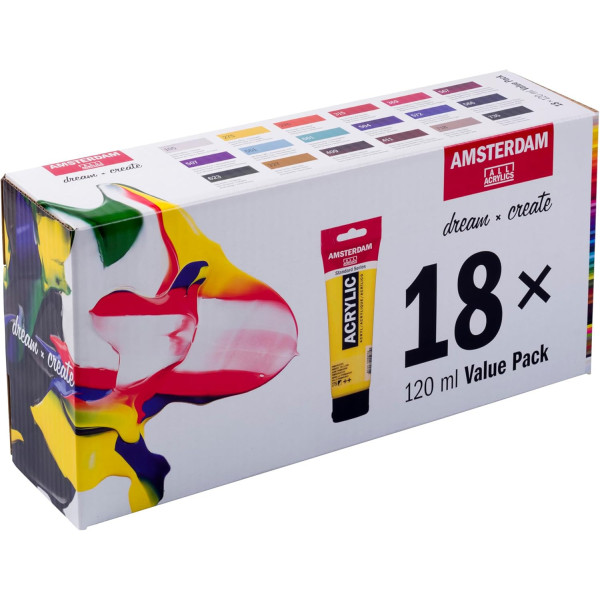 Set peinture acrylique de 18 tubes - Amsterdam