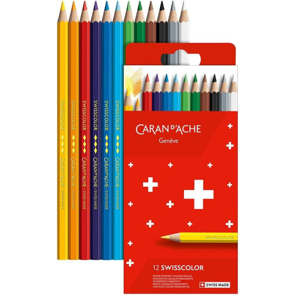 Crayons de couleur - Caran d'Ache - Swisscolor - 12 couleurs - Dessin - Beaux-arts