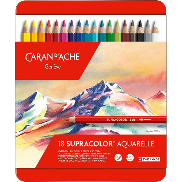 photo - Crayons de couleur - Aquarellable - Caran d'Ache - Supracolor - Boîte 18 couleurs