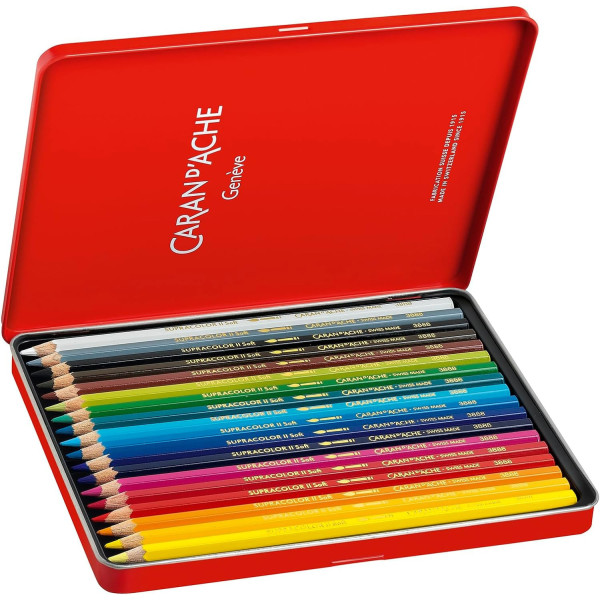 Crayons de couleur - Aquarellable - Caran d'Ache - Supracolor - Boîte 18 couleurs