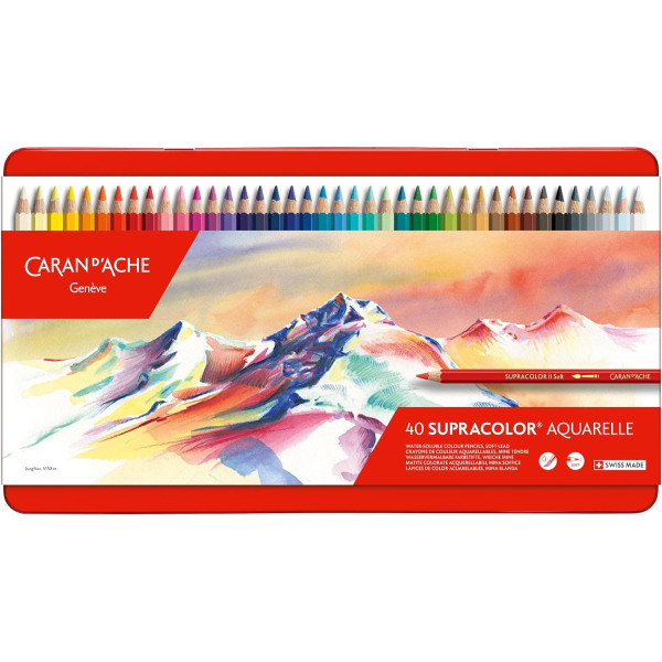 photo - Crayons de couleur - Aquarellable - Caran d'Ache - Supracolor - Boîte 40 couleurs