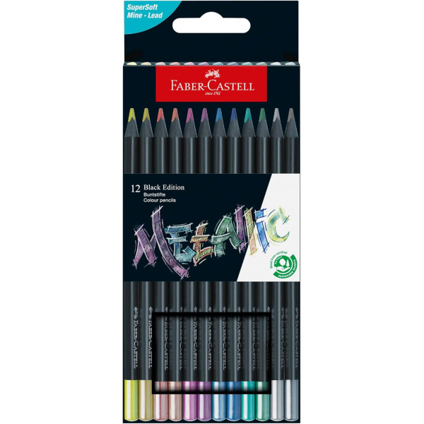 photo - Crayons de couleur - 12 teintes métallisées - Coloriage - Enfant - Faber-Castell - Black édition