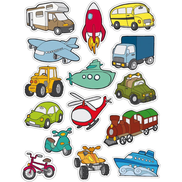 photo - Gommettes - Moyens de transport - Avion, bateau, voiture, moto - Enfant - 3 feuilles