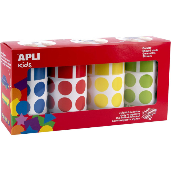 photo - Boîte de 4 rouleaux de gommettes rondes - 20 mm - Jaune, bleu, rouge et vert