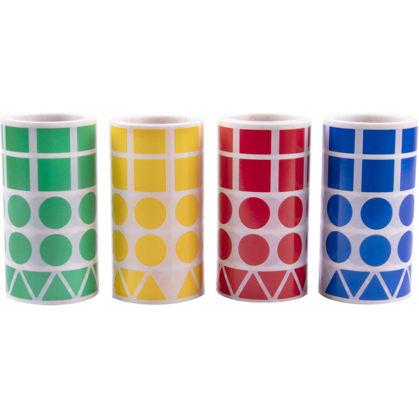Boîte de 4 rouleaux de gommettes rondes - 20 mm - Jaune, bleu, rouge et vert