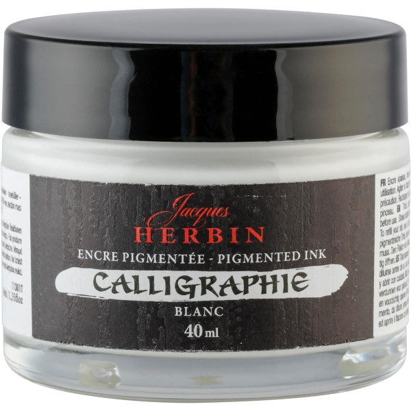 Encre de calligraphie pigmentée - Blanc - Jacques Herbin - Flacon 40ml