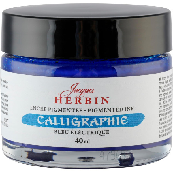 photo - Encre de calligraphie pigmentée - Bleu électrique - Jacques Herbin - Flacon 40ml
