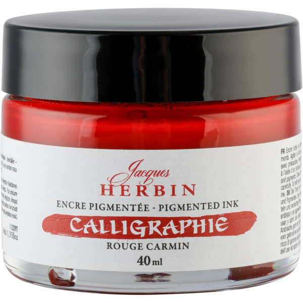 photo - Encre de calligraphie pigmentée - Rouge carmin - Jacques Herbin - Flacon 40ml